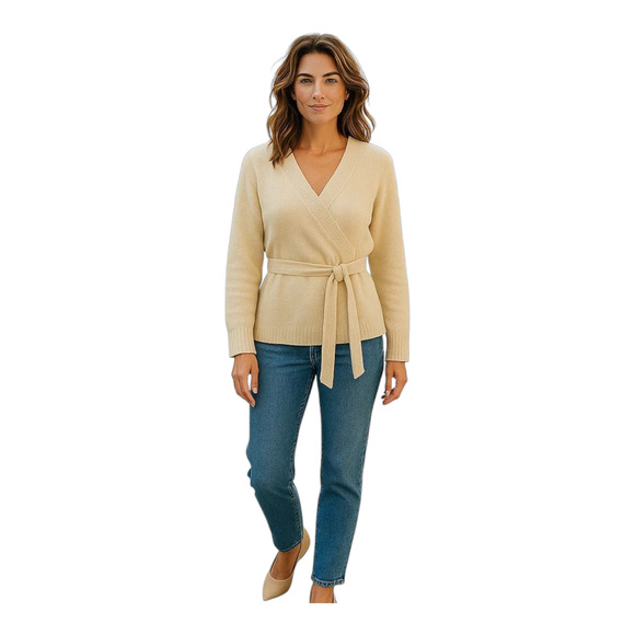 Morgan Taylor Classic Faux Wrap Womens Sweater Size Large Beige Capsule NWT - Picture 1 of 14